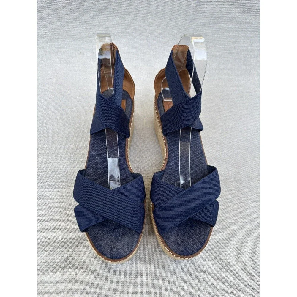 TORY BURCH ESPADRILLES SIZE 8.5 M FABRIC LEATHER BLUE SOLID